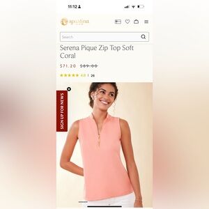 Spartina Serena Pique Zip Top Soft Coral Small